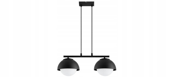 Hängelampe 2-flammig Glas Metall Schwarz E27 L:50 cm Leuchte
