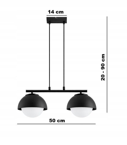 Hängelampe 2-flammig Glas Metall Schwarz E27 L:50 cm Leuchte