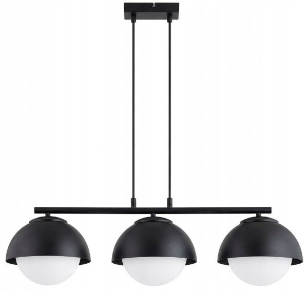 Hängelampe 3-flammig Glas Metall Schwarz E27 L:70 cm Leuchte