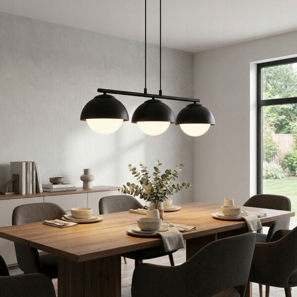 Hängelampe 3-flammig Glas Metall Schwarz E27 L:70 cm Leuchte