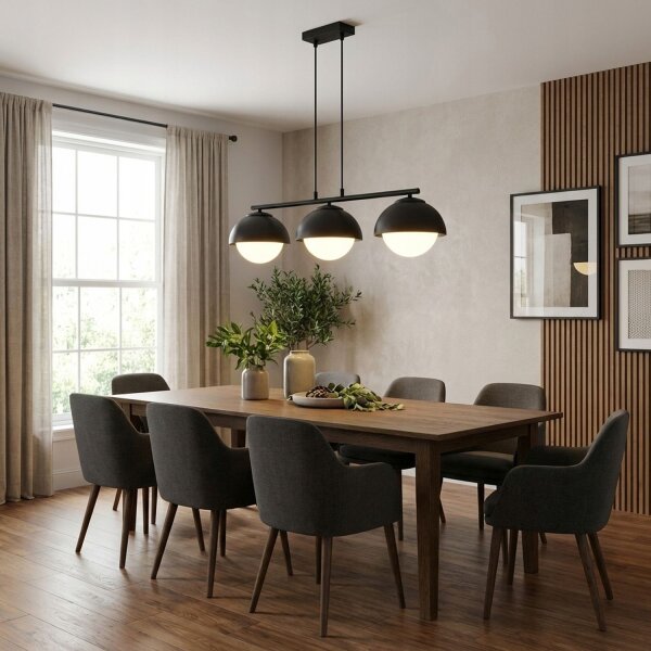 Hängelampe 3-flammig Glas Metall Schwarz E27 L:70 cm Leuchte