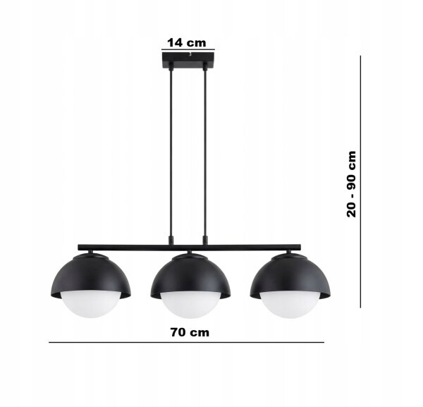 Hängelampe 3-flammig Glas Metall Schwarz E27 L:70 cm Leuchte
