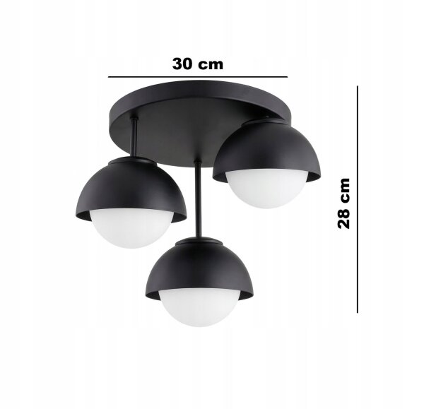 Deckenlampe 3-flammig Glas Metall Schwarz E27 B:30 cm Leuchte