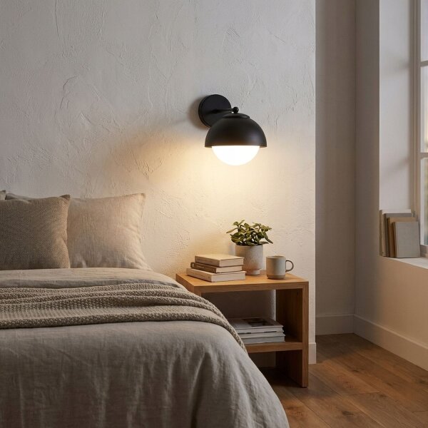 Wandlampe Glas Metall Schwarz blendarm E27 T:24 cm Leuchte