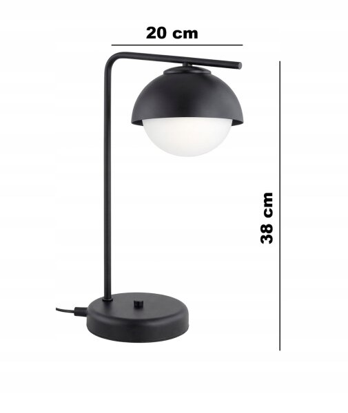 Tischleuchte Glas Metall Schwarz E27 H:38 cm Modern Leuchte