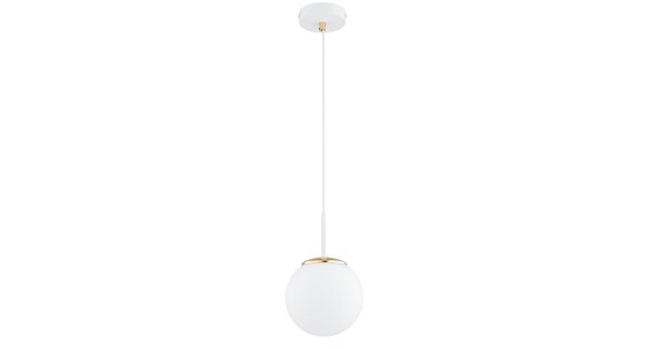 Pendelleuchte Kugel Glas Weiß Gold E27 B:14 cm blendarm Leuchte