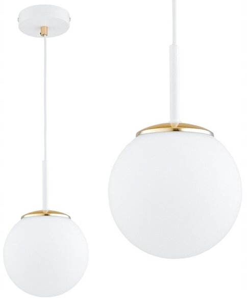 Pendelleuchte Kugel Glas Weiß Gold E27 B:14 cm blendarm Leuchte
