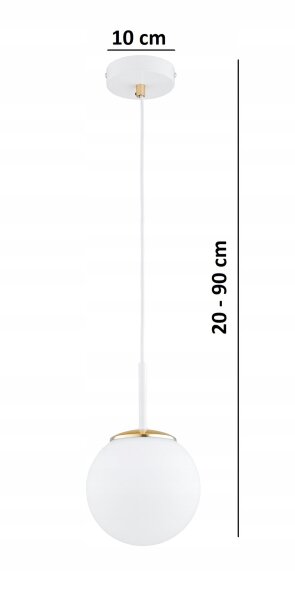 Pendelleuchte Kugel Glas Weiß Gold E27 B:14 cm blendarm