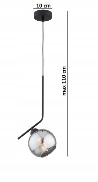Pendelleuchte Rauchglas Kugel Schwarz E27 B:15 cm Leuchte