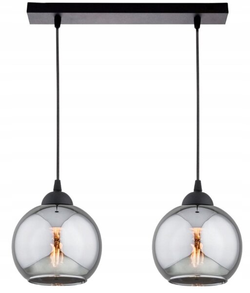 Hängelampe 2-flammig Rauchglas Schwarz E27 L:40 cm Leuchte