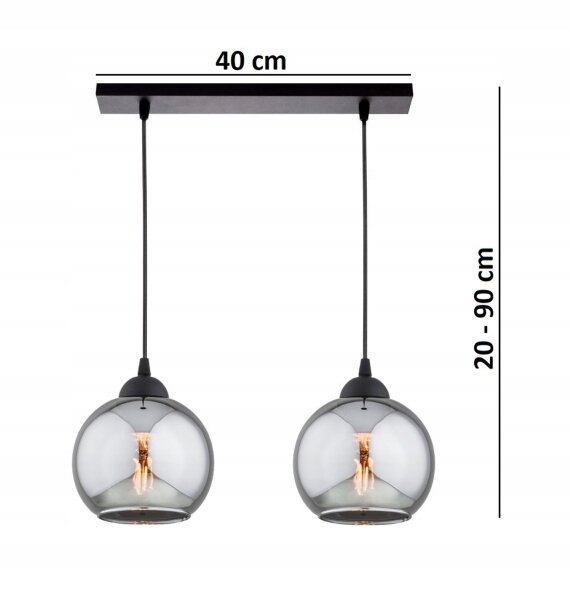 Hängelampe 2-flammig Rauchglas Schwarz E27 L:40 cm Leuchte