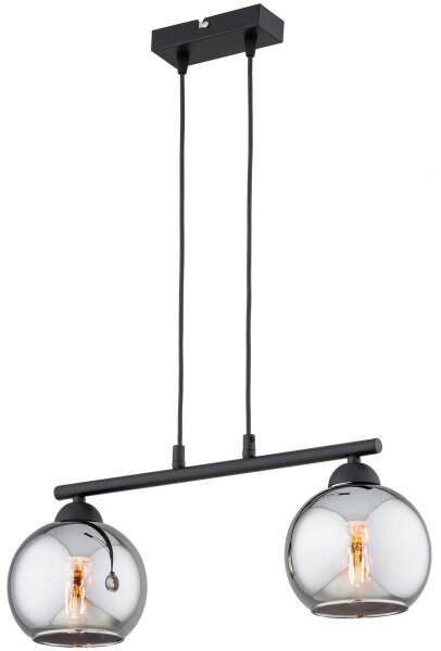 Hängelampe 2-flammig Rauchglas Schwarz E27 L:30 cm Leuchte