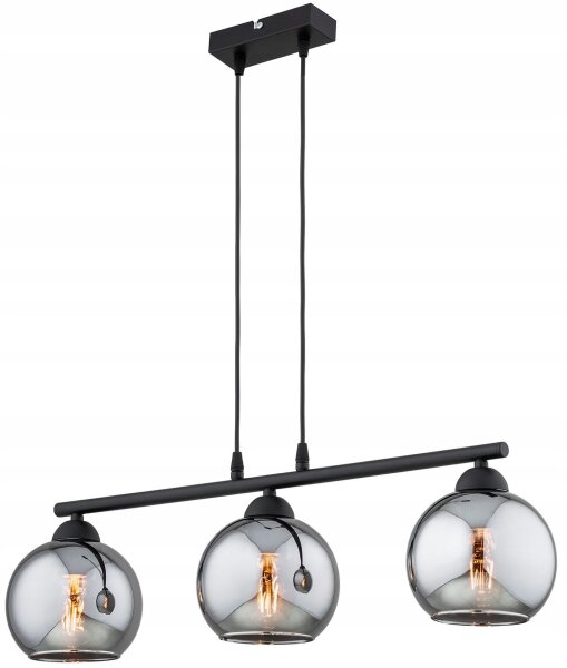 Hängelampe 3-flammig Rauchglas Schwarz E27 L:60 cm Leuchte
