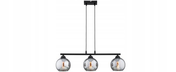 Hängelampe 3-flammig Rauchglas Schwarz E27 L:60 cm Leuchte
