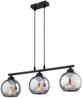 Hängelampe 3-flammig Rauchglas Schwarz E27 L:60 cm...