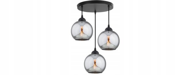 Pendelleuchte 3-flammig Rauchglas Schwarz E27 B:30 cm Leuchte