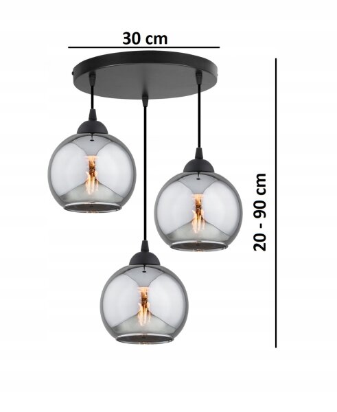 Pendelleuchte 3-flammig Rauchglas Schwarz E27 B:30 cm Leuchte
