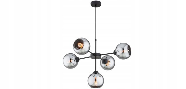 Hängelampe 5-flammig Rauchglas Schwarz E27 B:60 cm Leuchte