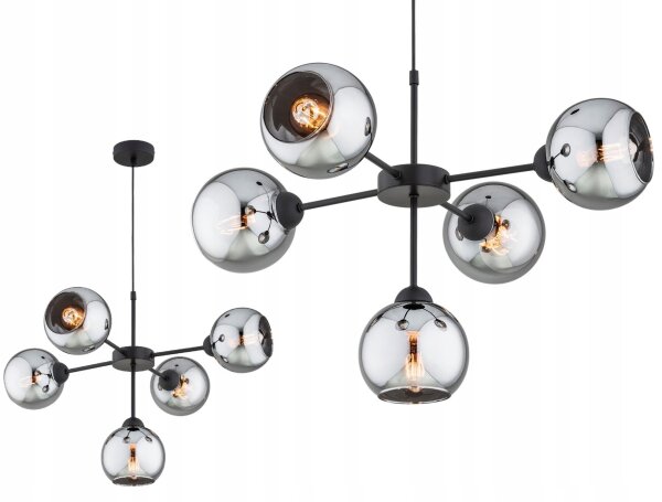 Hängelampe 5-flammig Rauchglas Schwarz E27 B:60 cm Leuchte