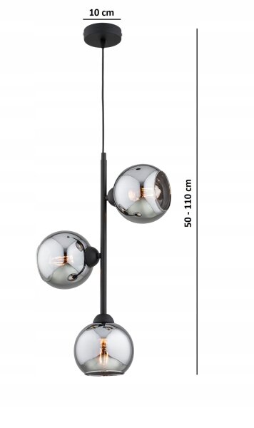 Hängelampe 3-flammig Rauchglas Schwarz E27 B:15 cm Leuchte