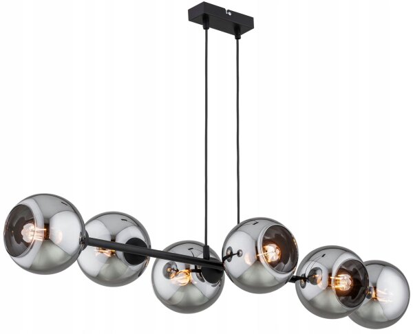 Hängelampe 6-flammig Rauchglas Schwarz E27 L:90 cm Leuchte