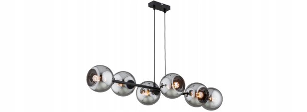 Hängelampe 6-flammig Rauchglas Schwarz E27 L:90 cm Leuchte