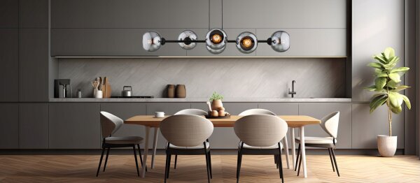 Hängelampe 6-flammig Rauchglas Schwarz E27 L:90 cm Leuchte