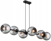 H&auml;ngelampe 6-flammig Rauchglas Schwarz E27 L:90 cm