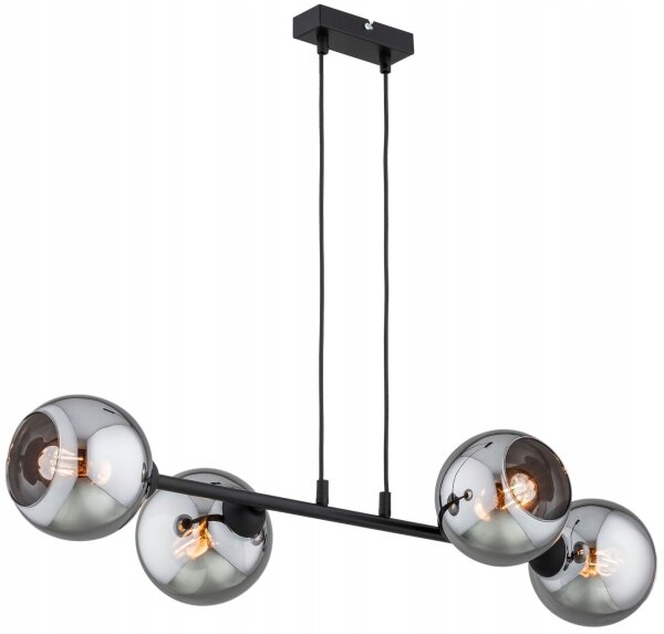 Pendelleuchte 4-flammig Rauchglas Schwarz E27 L:90 cm Leuchte