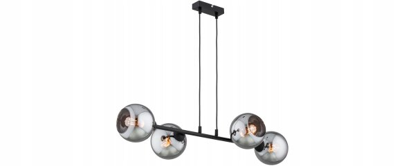 Pendelleuchte 4-flammig Rauchglas Schwarz E27 L:90 cm Leuchte
