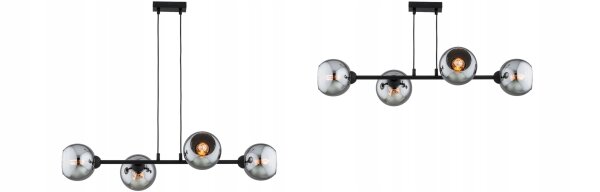 Pendelleuchte 4-flammig Rauchglas Schwarz E27 L:90 cm Leuchte