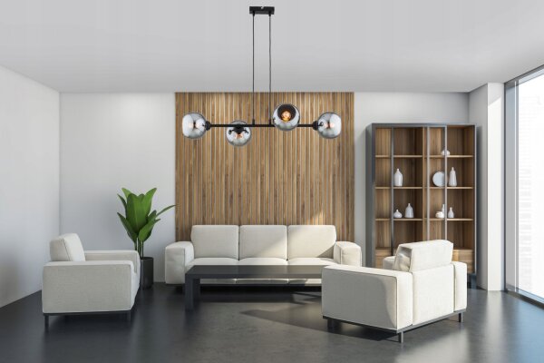 Pendelleuchte 4-flammig Rauchglas Schwarz E27 L:90 cm Leuchte