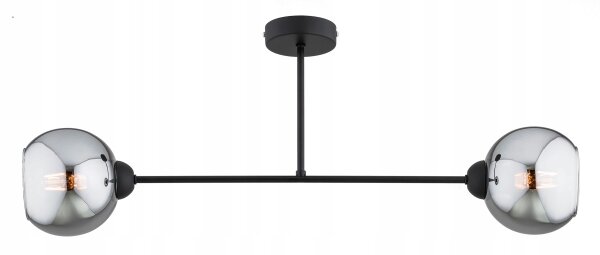 Deckenlampe 2-flammig Rauchglas Schwarz E27 L:60 cm Leuchte