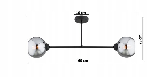 Deckenlampe 2-flammig Rauchglas Schwarz E27 L:60 cm Leuchte