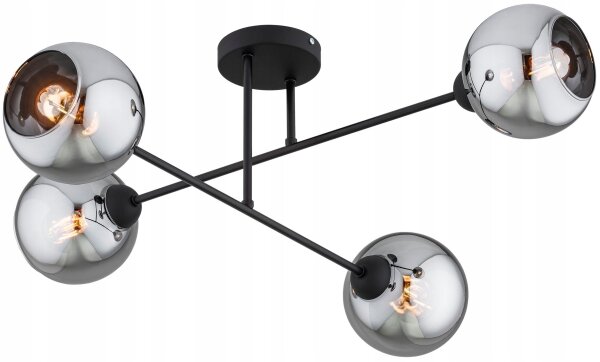Deckenleuchte 4-flammig Rauchglas Metall E27 L:70 cm Leuchte