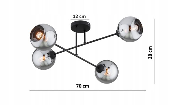 Deckenleuchte 4-flammig Rauchglas Metall E27 L:70 cm Leuchte