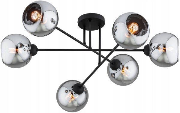 Deckenlampe 6-flammig Rauchglas Schwarz E27 L:70 cm Leuchte