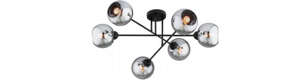 Deckenlampe 6-flammig Rauchglas Schwarz E27 L:70 cm Leuchte