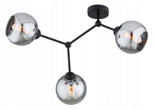 Deckenlampe 3-flammig Rauchglas Schwarz E27 L:70 cm Leuchte