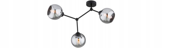 Deckenlampe 3-flammig Rauchglas Schwarz E27 L:70 cm Leuchte