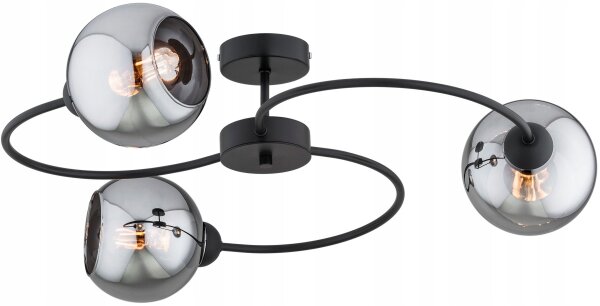 Deckenlampe Rauchglas Schwarz 3-flammig E27 L:70 cm Leuchte