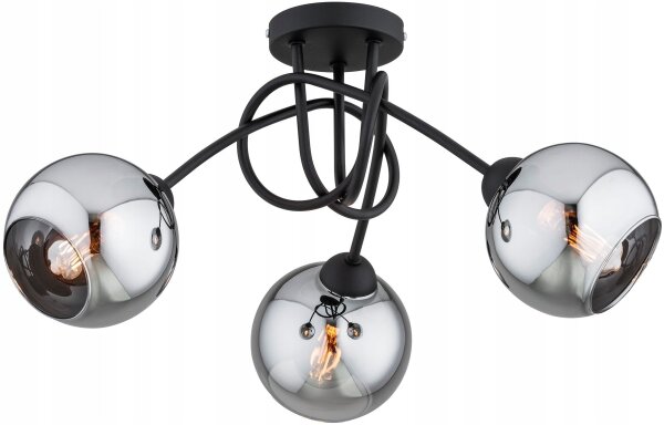 Deckenlampe 3-flammig Rauchglas Schwarz E27 B:40 cm Leuchte