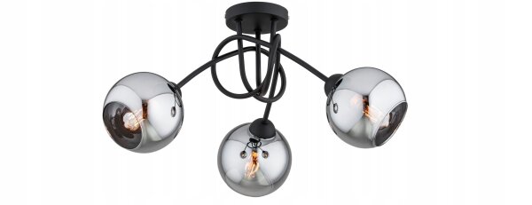 Deckenlampe 3-flammig Rauchglas Schwarz E27 B:40 cm Leuchte