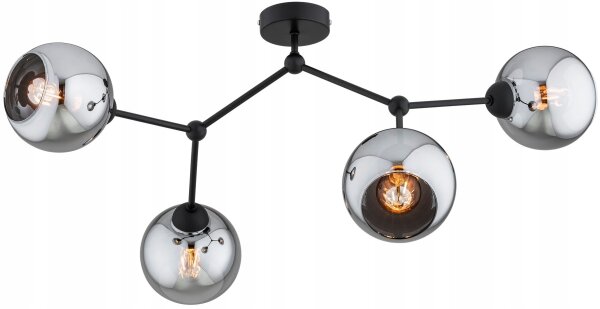 Deckenlampe 4-flammig Rauchglas Schwarz E27 L:80 cm Leuchte