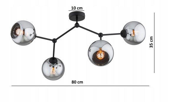 Deckenlampe 4-flammig Rauchglas Schwarz E27 L:80 cm Leuchte