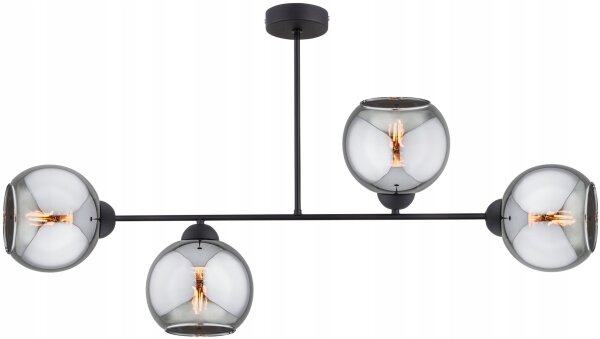 Deckenleuchte Rauchglas Schwarz 4-flammig E27 L:80 cm Leuchte