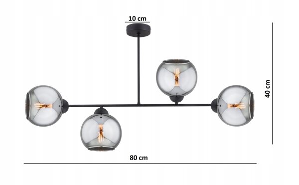 Deckenleuchte Rauchglas Schwarz 4-flammig E27 L:80 cm Leuchte