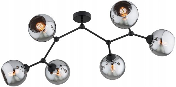 Deckenlampe 6-flammig Rauchglas Schwarz E27 L:80 cm Leuchte