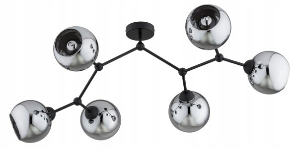 Deckenlampe 6-flammig Rauchglas Schwarz E27 L:80 cm Leuchte