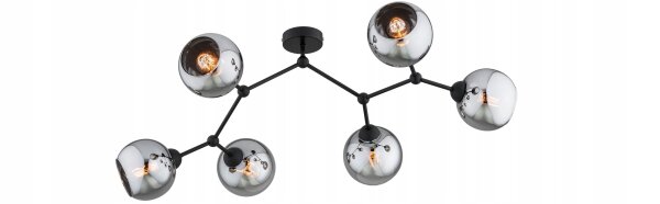 Deckenlampe 6-flammig Rauchglas Schwarz E27 L:80 cm Leuchte